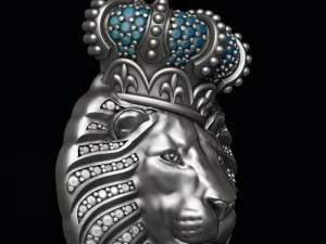 Lion pendant with diamonds and closed mouth with crown 3D Print Model