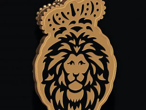 Lion pendant with diamonds and closed mouth with crown 3D Print Model