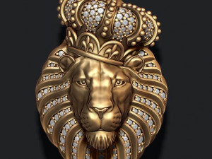 Lion pendant with diamonds and closed mouth with crown Modelo de Impressão 3D
