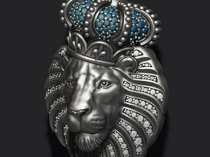 Lion pendant with diamonds and closed mouth with crown Modelo de Impressão 3D