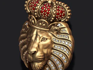 Lion pendant with diamonds and closed mouth with crown 3D Print Model