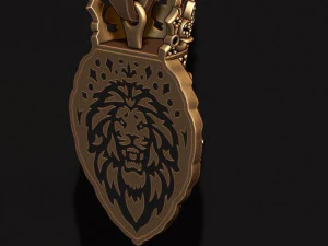 Lion pendant with diamonds and crown 3D Print Model