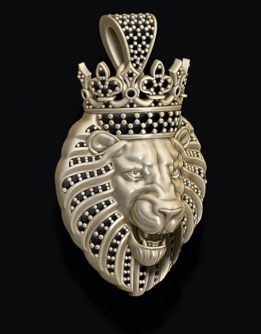 Lion pendant with diamonds and crown Model Cetak 3D .c4d .max .obj .3ds .fbx .stl .blend 