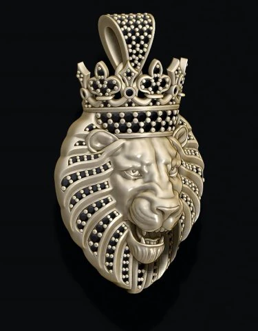Lion pendant with diamonds and crown 3D Print Model .c4d .max .obj .3ds .fbx .stl .blend 