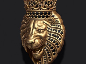 Lion pendant with diamonds and crown Model Cetak 3D
