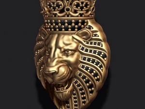 Lion pendant with diamonds and crown 3D Print Model