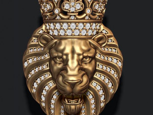 Lion pendant with diamonds and crown Model Cetak 3D