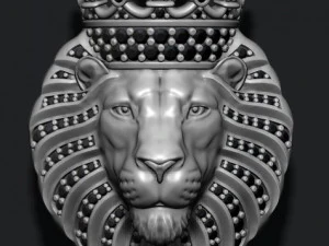 Lion pendant with diamonds and crown 3D Print Model
