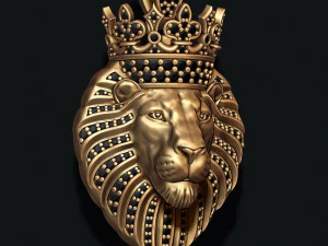 Lion pendant with diamonds and crown 3D Print Model