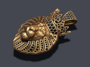 Lion pendant with diamonds and crown 3D Print Model