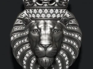 Lion pendant with diamonds and crown 3D Print Model