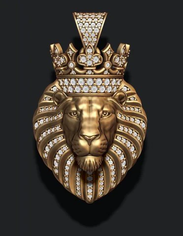 Lion pendant with diamonds and crown 3D Print Model .c4d .max .obj .3ds .fbx .stl .blend 