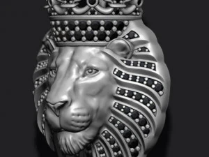 Lion pendant with diamonds and crown 3D Print Model