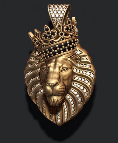 Lion pendant with diamonds and crown 3D प्रिंट मॉडल .c4d .max .obj .3ds .fbx .stl .blend 