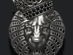 Lion pendant with diamonds and crown 3D Print Model
