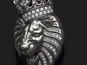 Lion pendant with diamonds and crown 3D Print Model
