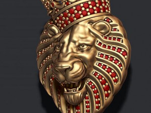 Lion pendant with diamonds and crown Modello di stampa 3D