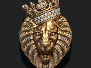 Lion pendant with diamonds and crown Modello di stampa 3D
