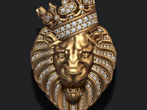 Lion pendant with diamonds and crown 3D Print Model