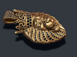 Lion pendant with diamonds and crown 3D Print Model