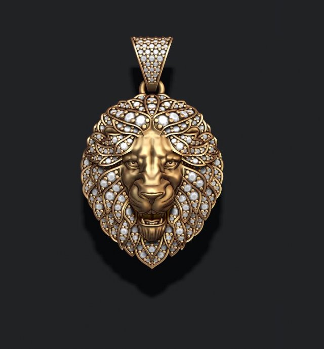 Leon pendant with diamonds and opened mouth 3D 프린트 모델 .c4d .max .obj .3ds .fbx .stl .blend 