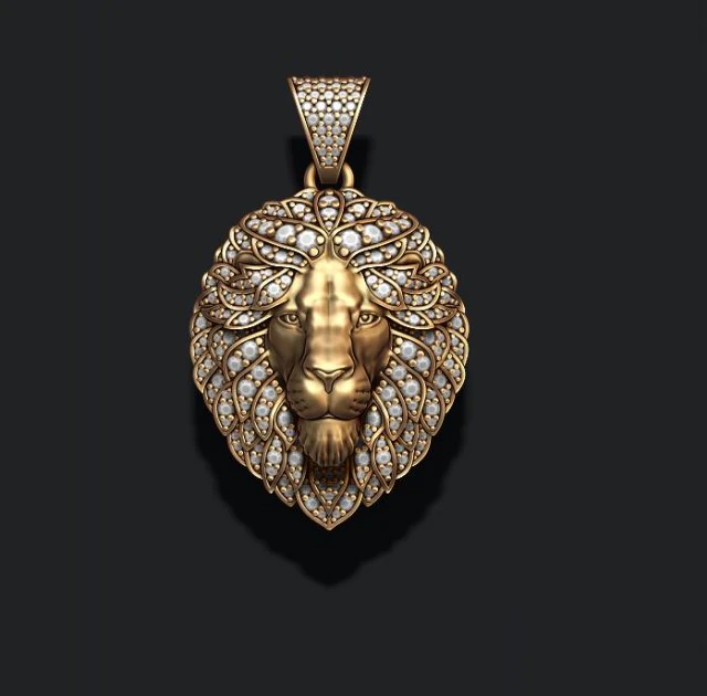 Leon pendant with diamonds and closed mouth 3D Print Model .c4d .max .obj .3ds .fbx .stl .blend 