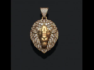Pendentif L&eacute;on avec diamants et bouche ferm&eacute;e Modèles 3D en vedette