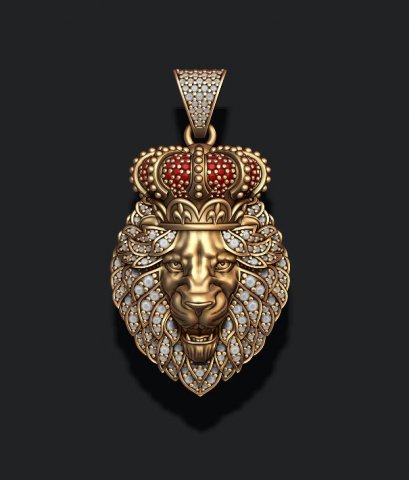 Leon pendant with royal crown diamonds and opened mouth Modèles 3D en vedette .c4d .max .obj .3ds .fbx .stl .blend 