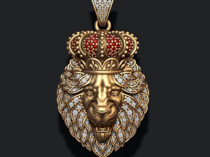 Leon pendant with royal crown diamonds and opened mouth 3D Print Model