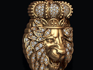 Leon pendant with royal crown diamonds and opened mouth Modèles 3D en vedette