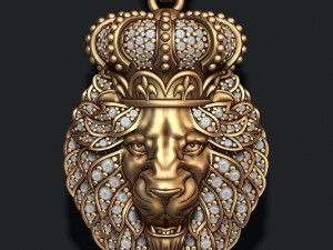 Leon pendant with royal crown diamonds and opened mouth Modèles 3D en vedette