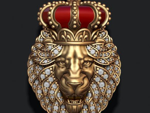 Leon pendant with royal crown diamonds and opened mouth Modèles 3D en vedette