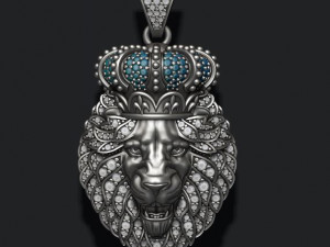 Leon pendant with royal crown diamonds and opened mouth Modèles 3D en vedette