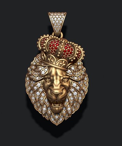 Leon pendant with royal crown diamonds and opened mouth Modelo de Impressão 3D .c4d .max .obj .3ds .fbx .stl .blend 