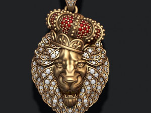 Leon pendant with royal crown diamonds and opened mouth 3D Print Model