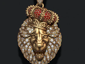 Pendentif L&eacute;on avec diamants couronne royale et bouche ouverte Modèles 3D en vedette
