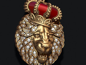 Leon pendant with royal crown diamonds and opened mouth Modelo de Impressão 3D
