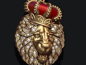 Leon pendant with royal crown diamonds and opened mouth 3D Print Model
