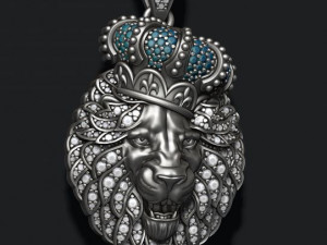 Leon pendant with royal crown diamonds and opened mouth Modelo de Impressão 3D