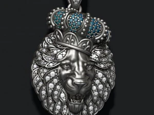 Leon pendant with royal crown diamonds and opened mouth 3D Print Model