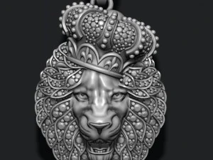 Leon pendant with royal crown diamonds and opened mouth 3D Print Model