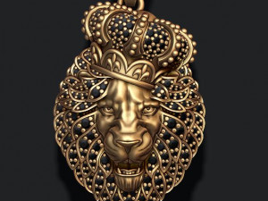 Leon pendant with royal crown diamonds and opened mouth Modelo de Impressão 3D