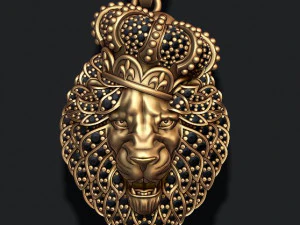 Leon pendant with royal crown diamonds and opened mouth 3D Print Model