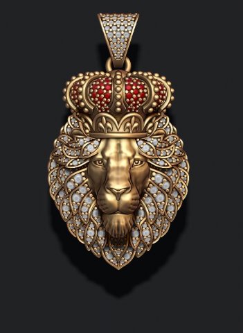 Leon pendant with royal crown diamonds and closed mouth Model Cetak 3D .c4d .max .obj .3ds .fbx .stl .blend 