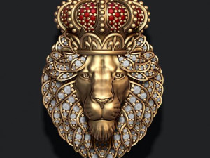 Leon pendant with royal crown diamonds and closed mouth 3D Print Model