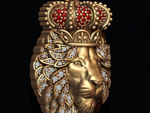 Leon pendant with royal crown diamonds and closed mouth Model Cetak 3D