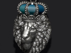 Leon pendant with royal crown diamonds and closed mouth Model Cetak 3D