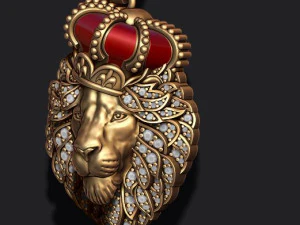 Leon pendant with royal crown diamonds and closed mouth 3D Print Model