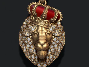 Leon pendant with royal crown diamonds and closed mouth 3D Print Model