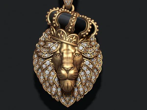 Leon pendant with royal crown diamonds and closed mouth 3D Print Model